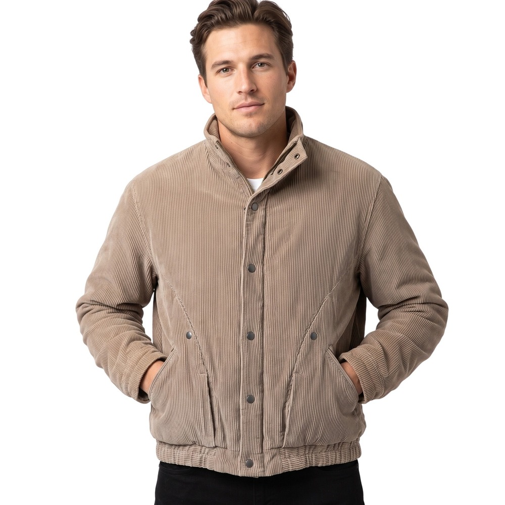 Woolrich Vintage Corduroy Bomber Jacket Taupe Beige Tan Men's Large L 3323